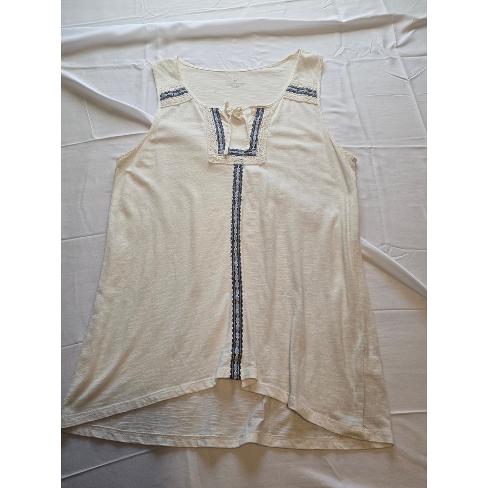 Sonoma Life Style Women's Cream‎ Sleeveless Top with Blue Embroidery - Size M